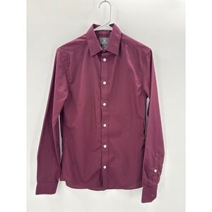 H M Mens Slim Fit Easy Iron Burgundy Button Up Shirt Size XS